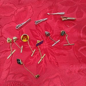 Lot Of 10 Tie Tacks With Safety Chains N Clips (2) Swank